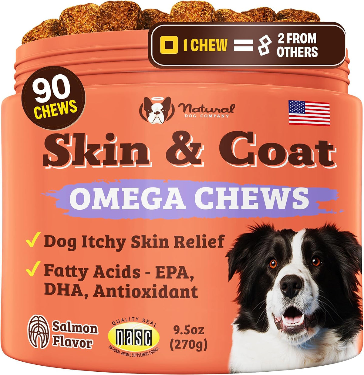 Natural Dog Company Skin & Coat Soft Chews for Dogs (90 Count)