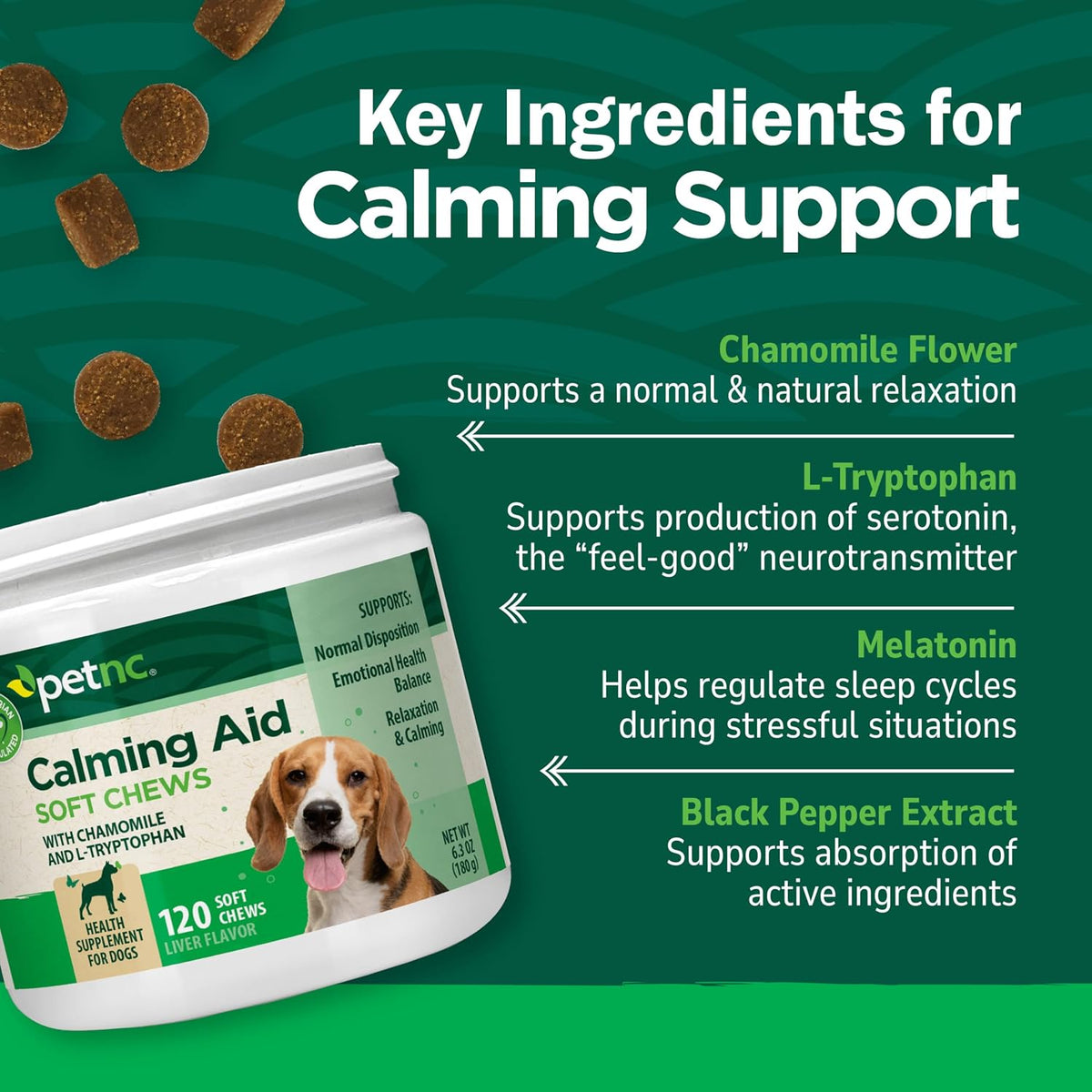 PetNC Calming Aid Soft Chews for Dogs (120 Count)