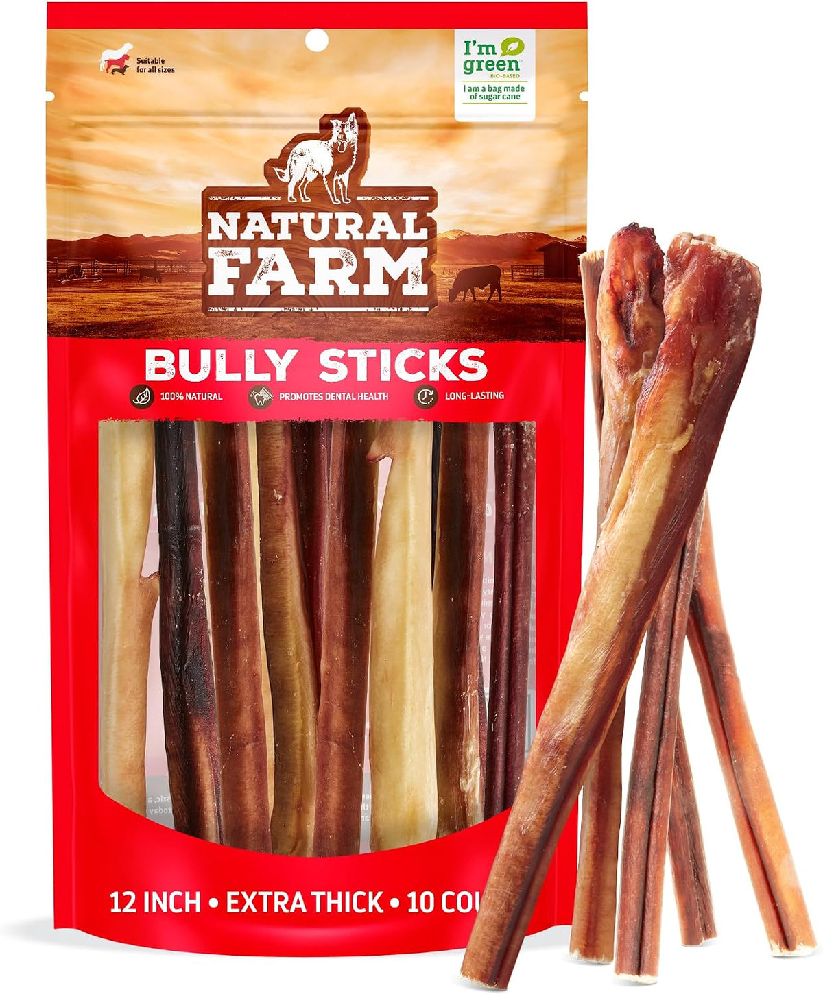 Natural Farm Extra-Thick Beef Bully Sticks (10-Pack)